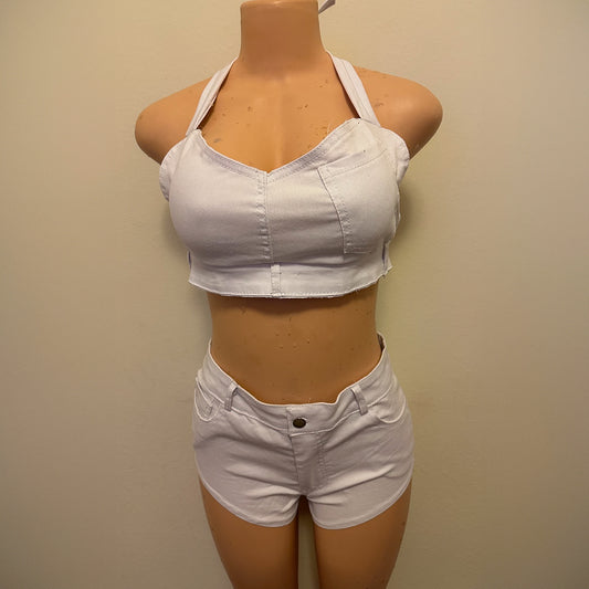 White Jean Short Set